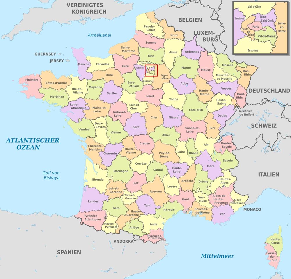 Karte der französischen Departements 